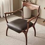 Стул деревянный с мягким сиденьем из коричневой натуральной кожи Moon Walnut Furniture варинант исполнения - 5 | Loft Concept в Воронеже