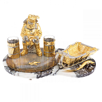 Икорница со стопками с декором "Рыбак с санями" с гравировкой на подставке из натуральных камней Агат Мрамор Decorative Cavair Dishes варинант исполнения - 1 | Loft Concept в Воронеже