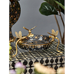 Блюдо черного цвета из фрафора на бронзовых ножках в виде стрекоз Eden Garden варинант исполнения - 3 | Loft Concept в Воронеже