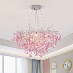 Люстра серебрянная с розовыми стеклянными подвесками в форме капель FAIRYTREE Light варинант исполнения - 1 | Loft Concept в Воронеже