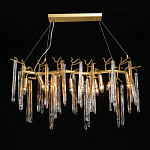 Люстра линейная золотого цвета с декоративными ветвями и длинными стеклянными подвесками в форме сосулек Droplet Chandelier варинант исполнения - 2 | Loft Concept в Воронеже