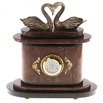 Часы настольные из натурального камня с декором в виде двух лебедей Swans Stone Clock варинант исполнения - 5 | Loft Concept в Воронеже