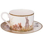 Чайная пара из фарфора с изображением собаки и зайцев 300 мл Hunting Porcelain Collection варинант исполнения - 1 | Loft Concept в Воронеже