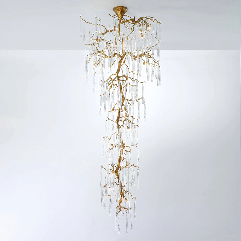 Люстра большая каскадная с прозрачными подвесками в форме капель Droplet Chandelier Золотой Прозрачный Люстра большая каскадная с прозрачными подвесками в форме капель Droplet Chandelier Золотой Прозрачный в Воронеже | Loft Concept
