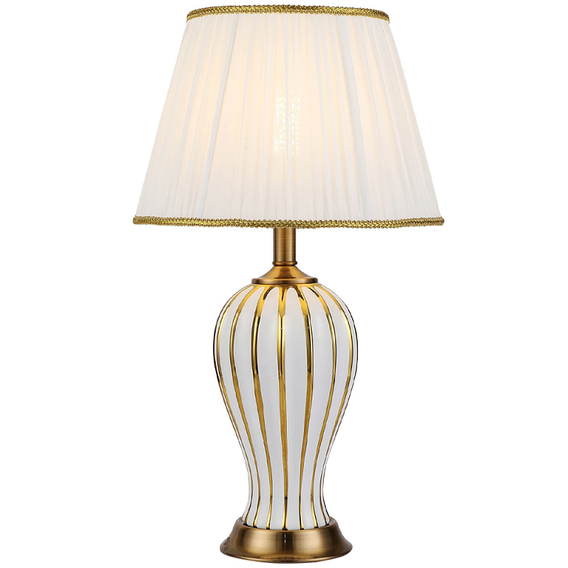 Настольная лампа с абажуром Celestina White Gold Lampshade Table Lamp Белый Золотой Настольная лампа с абажуром Celestina White Gold Lampshade Table Lamp Белый Золотой в Воронеже | Loft Concept