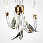 Подвесной светильник с 3-мя прозрачными изогнутыми трубками и декоративными птичками Ganthea варинант исполнения - 5 | Loft Concept в Воронеже