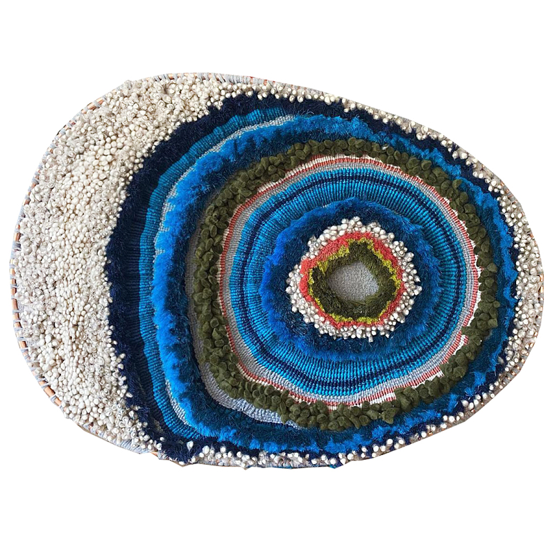 Дизайнерское вязаной Панно Синий круг Синий ivory ( слоновая кость ) в Воронеже | Loft Concept 