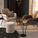 Банкетка круглая бежевый велюр на 4-х металлических ножках черного цвета SANJAY варинант исполнения - 5 | Loft Concept в Воронеже