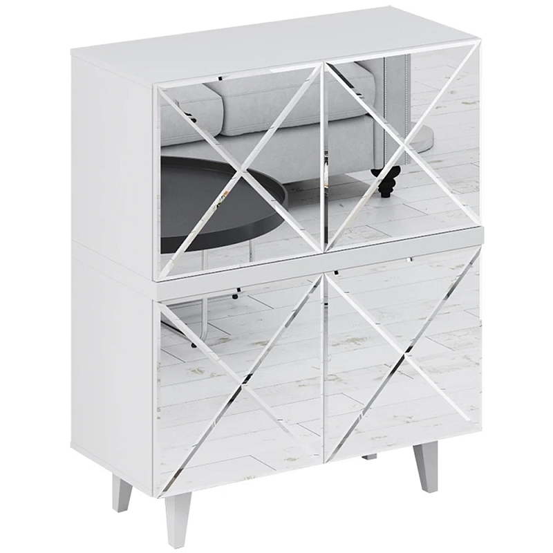 Буфет с зеркальными дверцами Arden Cabinet Белый Черный Зеркало Буфет с зеркальными дверцами Arden Cabinet Белый Черный Зеркало в Воронеже | Loft Concept