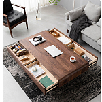 Кофейный стол из массива дерева с выдвижными ящиками Coffee Walnut Table варинант исполнения - 2 | Loft Concept в Воронеже