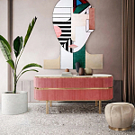 Дизайнерский комод овальный с розовой бархатной обивкой Edith варинант исполнения - 4 | Loft Concept в Воронеже