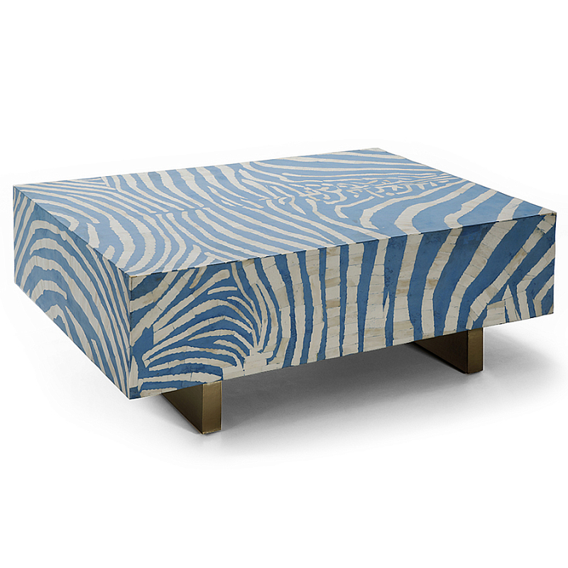 Кофейный стол Kenya Coffee Table Bone Inlay ZEBRA blue ivory ( слоновая кость ) Голубой Золотой в Воронеже | Loft Concept 