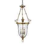 Подвесной светильник латунный с рифленым прозрачным плафоном и тремя свечеподобными лампами в классическом стиле Hinkley варинант исполнения - 1 | Loft Concept в Воронеже