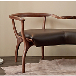 Кушетка с деревянным каркасом и сиденьем из коричневой натуральной кожи Moon Walnut Furniture варинант исполнения - 1 | Loft Concept в Воронеже