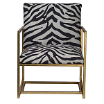 Кресло с металлическим золотистым каркасом и мягкой обивкой с чёрно-белым принтом зебры Wild animals варинант исполнения - 1 | Loft Concept в Воронеже