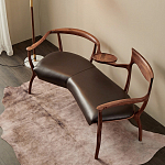 Кушетка с деревянным каркасом и сиденьем из коричневой натуральной кожи Moon Walnut Furniture варинант исполнения - 7 | Loft Concept в Воронеже