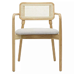 Стул обеденный с мягким сиденьем и спинкой из плетеного ротанга Wood and Textile Chair варинант исполнения - 1 | Loft Concept в Воронеже