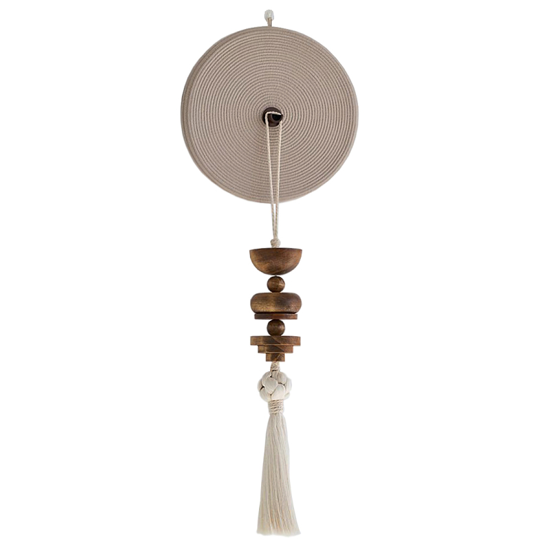 Аксессуар на стену диск с деревянными бусинами Wall Decor Thread Disc  Молочный Коричневый в Воронеже | Loft Concept 