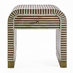 Тумбочка прикроватная с ящиком Tofino Stripes Bone Inlay Bedside Beige варинант исполнения - 1 | Loft Concept в Воронеже