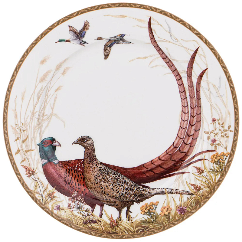 Тарелка закусочная из фарфора с изображением животных Hunting Porcelain Collection Белый Коричневый Мульти Тарелка закусочная из фарфора с изображением животных Hunting Porcelain Collection Белый Коричневый Мульти в Воронеже | Loft Concept