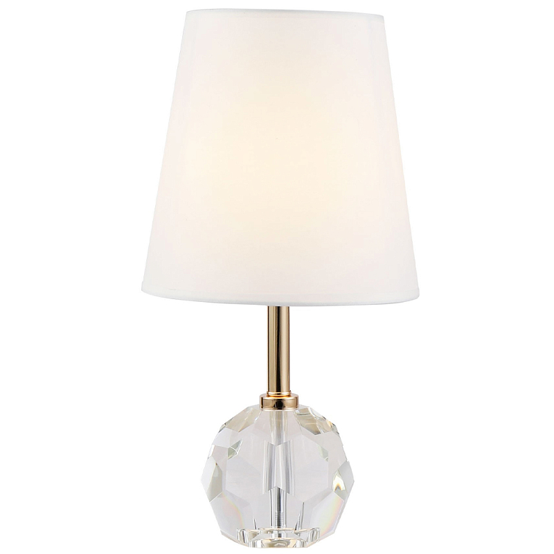Настольная лампа с хрустальным основанием Manlio Round Crystal Lampshade Table Lamp Прозрачное Стекло Золотой Белый в Воронеже | Loft Concept 