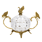 Конфетница из прозрачного рельефного стекла с ручками в виде стрекоз и фигуркой лебедя Eden Garden варинант исполнения - 1 | Loft Concept в Воронеже