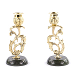 Подсвечники бронзовые на подставке из натурального камня нефрит Stone Candlestick варинант исполнения - 3 | Loft Concept в Воронеже