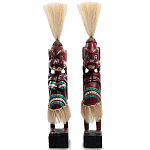 Комплект из 2-х деревянных статуэток Asmat Straw Headdress Statuettes Red Turquoise Tattoo варинант исполнения - 4 | Loft Concept в Воронеже