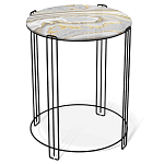 Стол журнальный круглый с серой столешницей из стекла на 4-х черных ножках Gray and Gold Marble варинант исполнения - 1 | Loft Concept в Воронеже