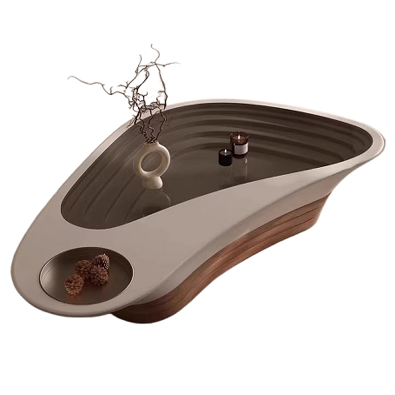 Журнальный столик фигурный со стеклянной столешницей Table Drop Коричневый Кремовый в Воронеже | Loft Concept 