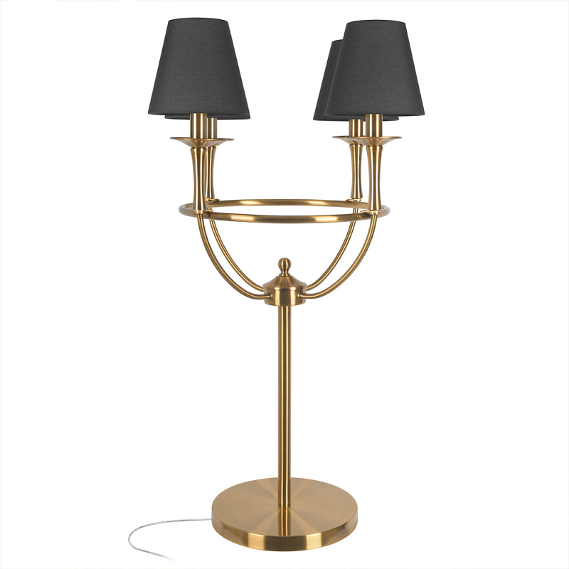 Настольная лампа на металлическом основании бронзового цвета с 4-мя черными конусовидными абажурами Dignity Черный Бронза в Воронеже | Loft Concept 