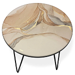 Стол журнальный с круглой столешницей из стекла на 3-х черных ножках Beige Marble варинант исполнения - 2 | Loft Concept в Воронеже