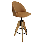 Барный стул со спинкой и металлической подставкой на 3-х деревянных ножках Горчичный Велюр Vendramin Chair варинант исполнения - 1 | Loft Concept в Воронеже