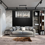 Люстра подвесная овальная со стеклянными прозрачными трубками и металлическим каркасом черного цвета Nembus варинант исполнения - 6 | Loft Concept в Воронеже