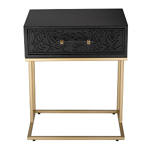 Приставной столик с резным узором на выдвижном ящике Black Table Carved Pattern