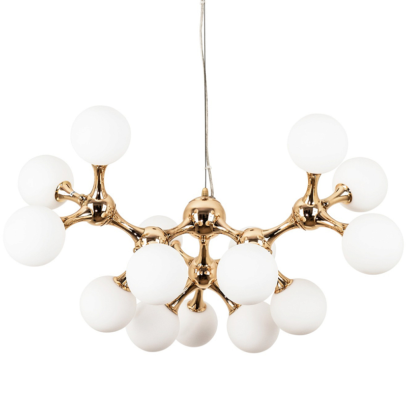 Люстра с плафонами из стеклянных шаров Pearls Suspension Gold Chandelier Глянцевое золото Белое матовое стекло Люстра с плафонами из стеклянных шаров Pearls Suspension Gold Chandelier Глянцевое золото Белое матовое стекло в Воронеже | Loft Concept