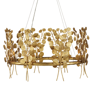 Люстра круглая золотая с декором в виде веток эвкалипта Eucalyptus Branches