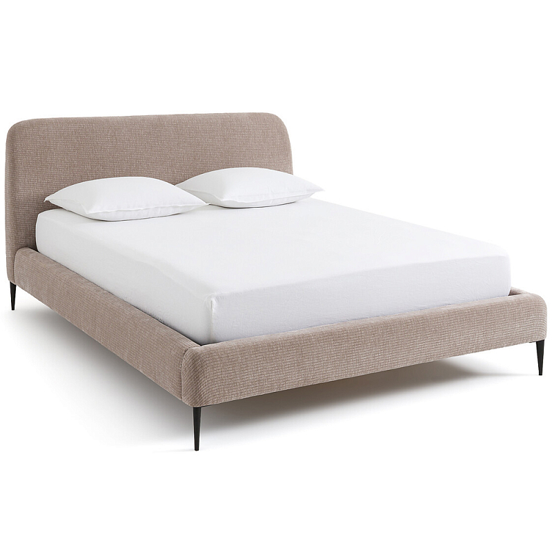 Кровать с обивкой велюр Hazel Velour Beige Bed Бежевый Черный в Воронеже | Loft Concept 