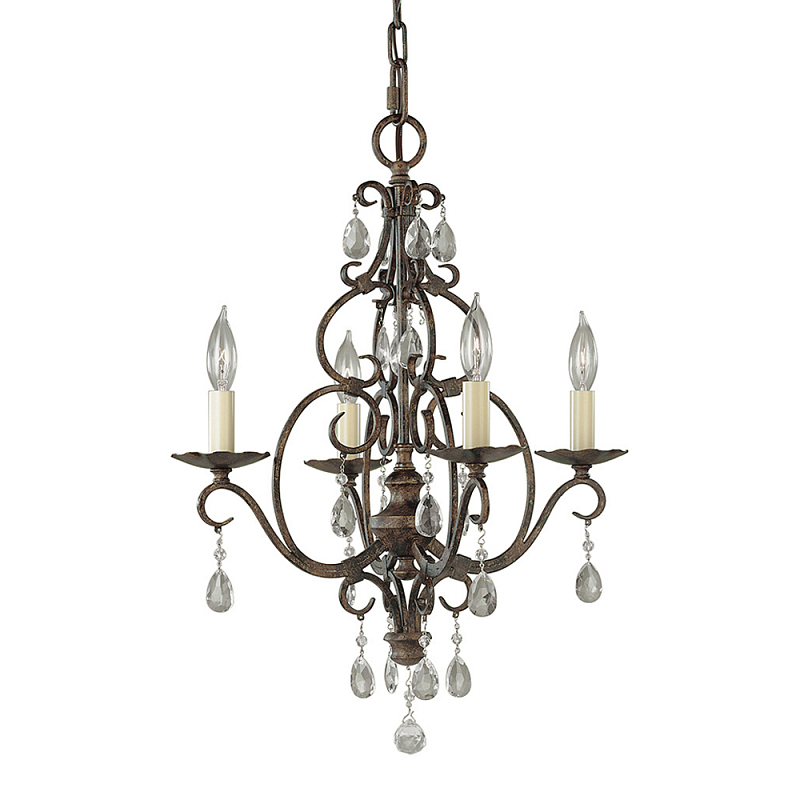 Люстра бронзового цвета с 4-мя лампами и подвесками из оптического стекла в классическом стиле Feiss Бронза Кремовый Прозрачное Стекло в Воронеже | Loft Concept 