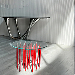 Дизайнерский журнальный стол с круглой прозрачной столешницей и основанием в виде красных металлических тросов Wires варинант исполнения - 2 | Loft Concept в Воронеже