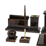 Настольный письменный набор с часами из природного камня обсидиана  Gift for Manager варинант исполнения - 4 | Loft Concept в Воронеже