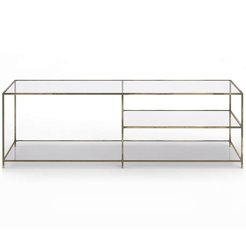 ТВ-тумба из стекла и металла Tingey Metal Glass TV Stand Латунь Прозрачное Стекло ТВ-тумба из стекла и металла Tingey Metal Glass TV Stand Латунь Прозрачное Стекло в Воронеже | Loft Concept