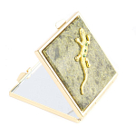 Зеркало двухстороннее квадратное из натурального камня Змеевик с декоративной вставкой в виде ящерицы Gold Stone Mirrors варинант исполнения - 1 | Loft Concept в Воронеже