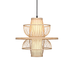 Подвесной светильник фигурный из деревянных прутьев с плафоном из натуральной ткани Light Inside the Cell варинант исполнения - 2 | Loft Concept в Воронеже