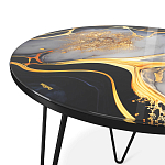 Стол журнальный с круглой столешницей из стекла Gold and Black Marble варинант исполнения - 3 | Loft Concept в Воронеже