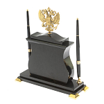 Часы настольные с Гербом России и 2-мя шариковыми ручками в комплекте Stone Clock варинант исполнения - 7 | Loft Concept в Воронеже