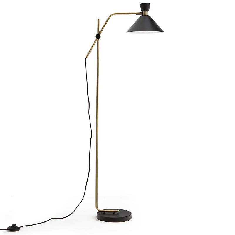 Торшер с поворотным плафоном Davy Brass Floor Lamp Черный Латунь в Воронеже | Loft Concept 