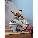 Шкатулка фиолетового цвета с рисунком бабочек и крышкой с фигуркой птицы на ветке Eden Garden варинант исполнения - 8 | Loft Concept в Воронеже