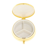 Таблетница карманная круглая с 3-мя отделениями с зеркалом и накладкой из натурального камня Соколиный глаз Gold Stone Pillboxes варинант исполнения - 3 | Loft Concept в Воронеже