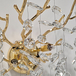 Бра золотого цвета с декоративными ветвями и прозрачными подвесками в форме листьев Droplet Chandelier варинант исполнения - 4 | Loft Concept в Воронеже